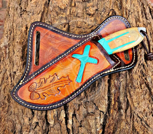 Cuchillo de Acero de Damasco Hecho a Mano Personalizado, con Funda de Cuero, Cuchillo de Vaquero de Espiga Completa - Product Image 4