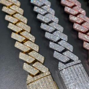 Chaîne cubaine en argent sterling plaqué or avec moissanite, bijoux hip-hop en argent 925, collier tendance - Product Image 1