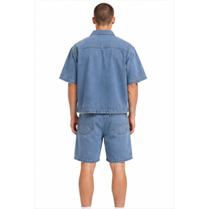 Men Denim Short <b>Set</b> Premium Quality Denim Vest Matching Shorts Modern Style For Casual And Daily Wear Men Denim Short <b>Set</b> - Product Image 4