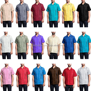 Prix de fabrication bleu saphir Guayabera polos chemise décontracté style cubain coton t-shirts - Product Image 6