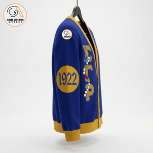 เสื้อคาร์ดิแกน Sigma Gamma Rho สีน้ำเงิน-เหลือง ปักลายตราสัญลักษณ์ คอวี ถักนิตติ้ง สำหรับผู้หญิง สไตล์ Preppy ใส่ได้ทุกฤดู - Product Image 3