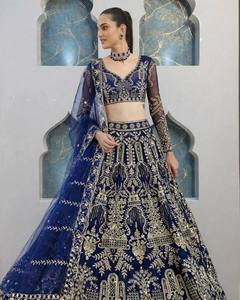 Lehenga Choli brodé bleu, tenue traditionnelle indienne et pakistanaise, longueur au sol, pour mariage et fêtes, pour femmes - Product Image 4