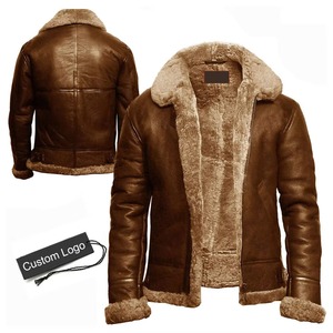 Veste en cuir pour homme de haute qualité, en fourrure de mouton, style aviateur, pour l'hiver, avec logo personnalisé. - Product Image 3