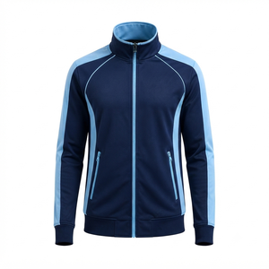 <b>Men's</b> Navy <b>Blue</b> Light <b>Blue</b> Color Blocking Varsity Jacket Full Zip Stand Collar Sporty Style Breathable Windproof Lightweight - Product Image 2