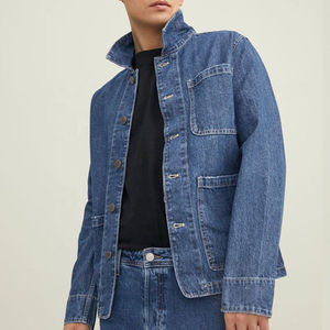 Veste en jean à capuche pour homme, 100% coton, couleur unie, décontractée, fermeture à un bouton, brodée, séchage rapide, respirante, hiver - Product Image 1