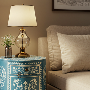 โต๊ะข้างเตียงทรงกลมลายก้างปลาฝังกระดูกสีน้ำเงินสุดหรูหราทันสมัย ผลิตด้วยมือ สำหรับห้องนอนและห้องนั่งเล่น - Product Image 5