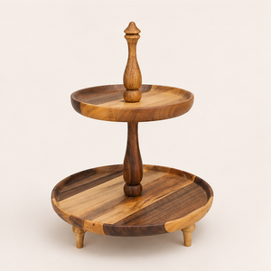Acacia Wood 2 Tier Cake <b>Stand</b> Wooden Dessert Display Tray for Wedding Birthday Party & Afternoon <b>Tea</b> Serving <b>Stand</b> - Product Image 1
