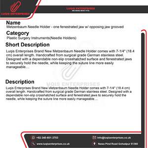 Porte-aiguille Metzenbaum à une mâchoire fenêtrée et une mâchoire à rainures opposées, instrument chirurgical en acier inoxydable, outil réutilisable - Product Image 5