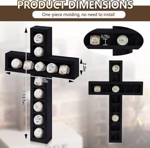 Teenyyou Soporte de exhibición para anillos de béisbol y softbol, con 12 postes, para anillos de campeonato, 9 x 14 pulgadas, de madera, para montaje en pared, con diseño de cruz - Product Image 3