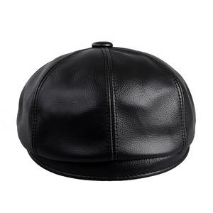 Gorra Newsboy Unisex de Cuero PU Negro de 6 Paneles con Decoración de Botones, Estilo Vintage, Gorra Casual para Adultos, Personalizable OEM - Product Image 2