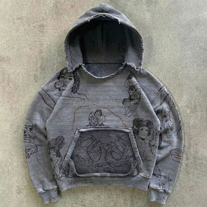 Custom High Quality Acid Wash Hoodie 500GSM Heavyweight Oversized Vintage Distressed French Terry Blank <b>Pullover</b> <b>for</b> <b>Men</b> - Product Image 5