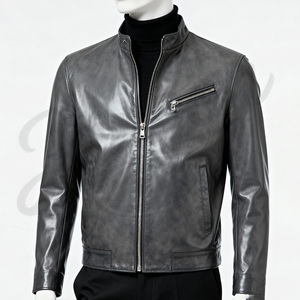 <b>Men</b>’s Black Leather <b>Jacket</b> Classic Streetwear <b>Biker</b> Coat OEM ODM Manufacturer Motorcycle Leather <b>Jacket</b> Zip Up Casual - Product Image 1