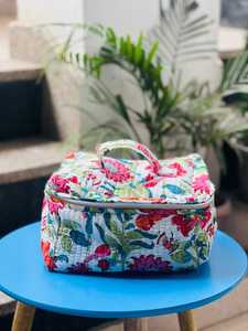 Floral Quilted Cotton Duffel Bag Lightweight Weekender <b>Travel</b> Tote Zipper Closure Casual Carry <b>Case</b> - Product Image 1