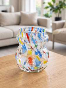 Bol en verre multicolore à confettis, soufflé à la main, style Murano, porte-fleurs de table, décoration moderne pour la maison et les fêtes de Noël - Product Image 1