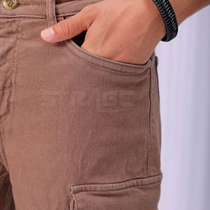 Shorts cargo en jean pour homme, taille mi-haute, marron, en coton, style décontracté d'été, tissu respirant, poches - Product Image 5