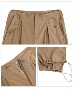 HANO 2024 Nuevos Pantalones de Mujer con Costuras Decorativas, Cintura Media, Estilo Básico con Cordones, Pantalones Cargo de Pierna Recta, Corte Holgado - Product Image 2