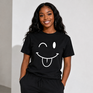 T-shirt graphique surdimensionné de qualité supérieure, imprimé sur mesure avec un visage souriant, unisexe, en coton, vêtements décontractés, streetwear - Product Image 4