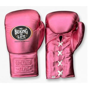 Gants de boxe en cuir rose métallisé à lacets No Boxing No Life, équipement professionnel pour l'entraînement, le sparring, la frappe sur sac et la lutte. - Product Image 1