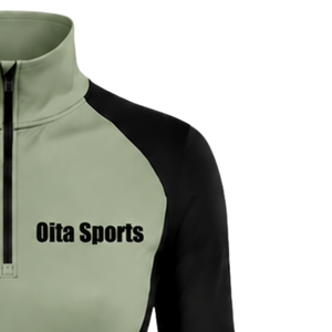 <b>Women</b> <b>Quarter</b> <b>Zip</b> Athletic Top Sage Green Long Sleeve Fitted Sports Training Shirt High Collar Thumbhole Performance Activewear - Product Image 4