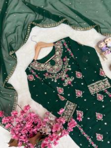 Ensemble Kurti Designer en Georgette avec Perles, Haut Entièrement Cousu 44 Pouces, Taille Unique, Palazzo 2M, Dupatta Grande Taille du M au XXXL, Prêt-à-porter - Product Image 2