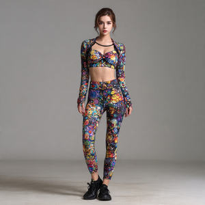 Women Sublimation Yoga Wear Three Piece Set <b>Racer</b>-Back Bra Fitness <b>Jacket</b> Exercise Leggings 3 Piece Set Ladies - Product Image 5