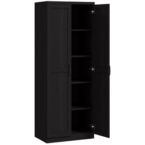 2-Door Freestanding <b>Kitchen</b> <b>Pantry</b> 63\" Cinnamon Black Wood Grain Cabinet with 2 Adjustable Shelves for Dining Room - Product Image 1