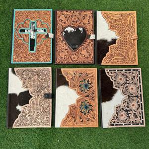 Top Quality Designer Hand Tooled <b>Portfolio</b> File Folder Multi-function Business <b>A4</b> Notebook Cover Genuine Leather Snap Padfolios - Product Image 4