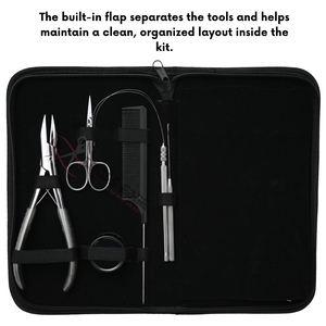 Customizable Silver Hair Extension tools <b>Set</b> 7 Inch Flat <b>Crimping</b> Plier Loop Tool Pulling Hook Curved Needles Beads Box Scissor - Product Image 5