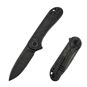 Couteau de poche pliant noir avec manche à motif de contour gris, lame foncée, clip de poche, conception manuelle compacte pour usage quotidien - Product Image 1