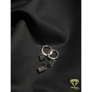 Classic Moissanite Diamond in 925 Sterling <b>Silver</b> Bridal Jewelry <b>Set</b> Princess Cut Pendant and Elegant <b>Earrings</b> By Trisha Jewels - Product Image 4