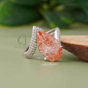 Anillo de compromiso de diamante cultivado en laboratorio de 1.00 CT, corte pera, rosa intenso, claridad VS1 VVS2 VVS1, oro blanco de 14K, halo bypass, oro macizo - Product Image 2