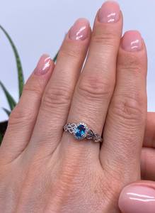 Anillo de Topacio Azul Londres Natural, Certificado por IGI, Estilo Art Deco, Plata de Ley 925, Chapado en Oro, Joyería Fina Hecha a Mano para Mujer - Product Image 3