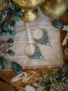 Pendientes Colgantes de Macramé Geométrico con Baño de Oro, Estilo Bohemia para Mujer, con Cuentas de Piedra Natural, Joyería para Uso Diario - Product Image 4