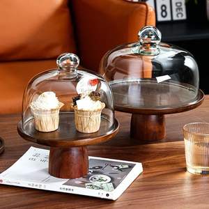 Support à gâteau rustique en bois avec couvercle en verre pour la décoration de cuisine de style campagnard et solution de conservation de gâteaux frais - Product Image 2