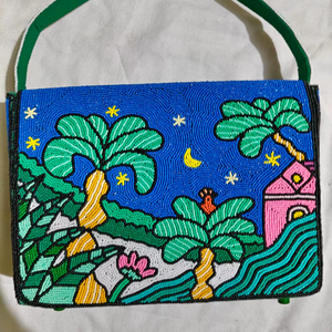 Handcrafted Seed Bead Embroidered Lightweight <b>Square</b> Shape Customizable Clutch Bag - Product Image 2