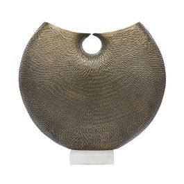Vase à fleurs décoratif en aluminium de forme disque à motifs linéaires Art Déco, style vague métallique - Product Image 5