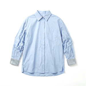 เสื้อเชิ้ตผู้ชายสีฟ้าอ่อน ผ้าป๊อปลิน 100% คอปกพับได้ สไตล์ลำลองสมาร์ท ใส่ได้ในฤดูใบไม้ผลิ - Product Image 2