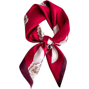 Elegant Women's 100% Silk <b>Square</b> <b>Scarf</b> Floral Print Fashion Accessory All Seasons Multi-Functional Red and White Design - Product Image 1