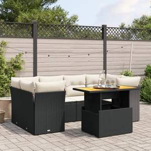 Conjunto de Sofá de Jardín de 7 Piezas con Reposabrazos Ajustables, Colección de Ratán PE Negro - Product Image 1