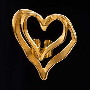 แหวนแฟชั่นรูปหัวใจสีทองป้องกันการเสื่อมเสียของ Prao สำหรับผู้หญิง - Product Image 4