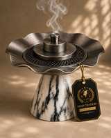 Brûleur d'encens de luxe en marbre vert avec plateau ondulé en métal, support pour Bakhoor, encensoir arabe pour encens, diffuseur de parfum d'intérieur