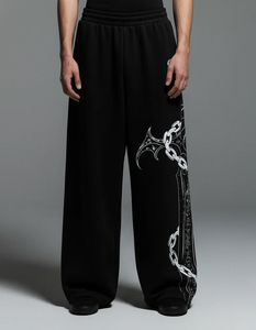 Pantalones de chándal unisex de moda para hombre, con estampado personalizado, efecto desgastado por el sol, corte acampanado, cintura elástica, estilo streetwear, lavado ácido, holgados - Product Image 5