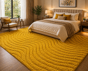 Mustard Yellow Wool <b>Rug</b>, Hand Tufted Area <b>Rug</b>, Modern Wave Pattern Carpet, Plush Luxury <b>Rug</b>, Living Room Decor Custom Size MOQ 1 - Product Image 3