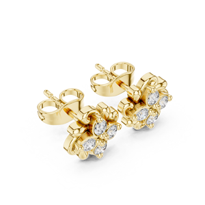 Boucles d'oreilles clous en or jaune 14K 18K avec diamant de laboratoire taille ronde, motif floral quatre pétales, 0.25CT DEF VVS, style moderne, ODM - Product Image 4