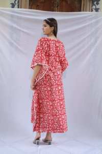 Vestido Largo Informal Bohemio para Mujer, Estampado Floral, Transpirable, Rojo, para San Valentín, 100% Algodón, ODM - Product Image 4