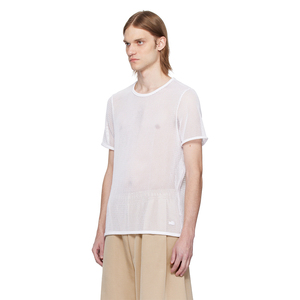 Camiseta de malla para hombre de alta calidad, color blanco, manga corta, hombros caídos, cuello redondo, deportiva, para gimnasio, entrenamiento, para adultos. - Product Image 2