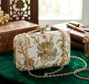 <b>Seed</b> Embroidery Clutch Bag Handcrafted Beaded Clutch Intricate Design Artisanal Floral Motif Hand jewelry bag and packaging - Product Image 1