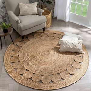 Hand Braided Woven Jute Cotton Area Rugs Non-Slip Custom <b>Thick</b> Floor Carpet Living Room Exercise Camping Prayer Machine Wash - Product Image 4