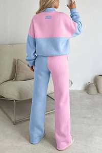 Conjunto de 2 piezas para mujer: Chaqueta de forro polar con cremallera y bloques de color y pantalones de pierna ancha - Product Image 3