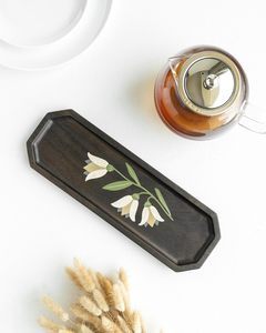 Plateau carré en bois peint à la main avec motif floral, plateau de service en bois de manguier de qualité supérieure, artisanat élégant et décoratif, prix réduit pour les achats en gros - Product Image 5